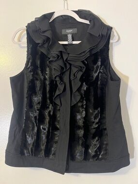 Alfani Black Velvet Front Ruffle Collar Sleeveless Blouse